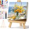 Framed Paint by Numbers Kit for Adults Beginner with Easel, Flowers Adult Paint by Number Kits on Canvas Framed, DIY Acrylic Watercolor Oil Paint by Number with Frame for Home Decor 16x16 Inch
